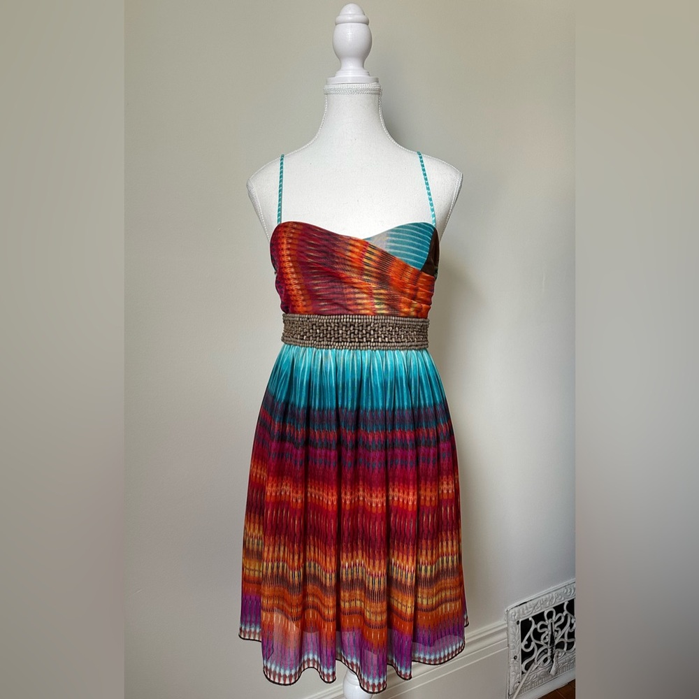 SPECKLESS Y2K Summer Vacation Beach Beaded Colourful Tie Back Mini Dress Size M